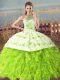 Lace Up Halter Top Embroidery and Ruffles Quinceanera Gowns Organza Sleeveless Court Train
