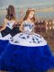 Royal Blue Ball Gowns Embroidery and Ruffles Little Girls Pageant Gowns Lace Up Sleeveless Floor Length