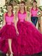 Fashionable Fuchsia Sweet 16 Quinceanera Dress Sweet 16 and Quinceanera with Ruffles Halter Top Sleeveless Lace Up