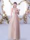 Pink Empire Lace and Belt Dama Dress Side Zipper Tulle Sleeveless Floor Length