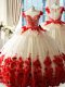 Scoop Sleeveless Tulle Sweet 16 Dresses Hand Made Flower Brush Train Zipper