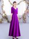 Graceful Eggplant Purple Satin Zipper V-neck Half Sleeves Ankle Length Court Dresses for Sweet 16 Ruching