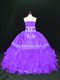 Fancy Lavender Sleeveless Organza Lace Up 15th Birthday Dress for Sweet 16 and Quinceanera