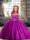 High-neck Sleeveless Little Girl Pageant Dress Floor Length Beading Fuchsia Tulle