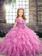 Beading and Ruffles Little Girl Pageant Dress Lilac Lace Up Sleeveless Floor Length