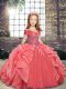 Coral Red Sleeveless Floor Length Beading and Ruffles Lace Up Pageant Gowns For Girls