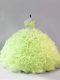 Flare Sleeveless Floor Length Beading and Ruffles Zipper Ball Gown Prom Dress with Yellow Green