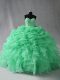 Apple Green Ball Gowns Scoop Sleeveless Organza Floor Length Lace Up Beading and Ruffles and Pick Ups Quinceanera Dress