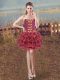 Graceful Burgundy Sweetheart Neckline Embroidery and Ruffles Party Dress Sleeveless Lace Up