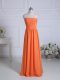 Suitable Orange Empire Chiffon Strapless Sleeveless Ruching Floor Length Zipper Vestidos de Damas