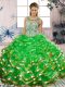 Green Ball Gowns Scoop Sleeveless Organza Floor Length Lace Up Beading and Ruffles Vestidos de Quinceanera