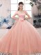 Pink Short Sleeves Lace and Hand Made Flower Floor Length Quinceanera Dresses