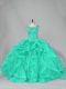 Turquoise Ball Gowns Scoop Sleeveless Organza Floor Length Lace Up Beading and Ruffles 15 Quinceanera Dress