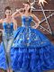 Floor Length Blue 15 Quinceanera Dress Sweetheart Sleeveless Lace Up