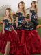 Red And Black Sleeveless Embroidery and Ruffles Floor Length Sweet 16 Dress
