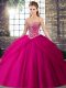 Great Fuchsia Sleeveless Beading and Pick Ups Lace Up Quinceanera Dresses