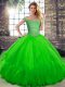 Green Tulle Lace Up Sweet 16 Quinceanera Dress Sleeveless Floor Length Beading and Ruffles