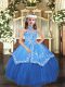 Tulle High-neck Sleeveless Lace Up Embroidery Little Girls Pageant Dress Wholesale in Blue