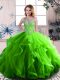Green Ball Gowns Beading and Ruffles Ball Gown Prom Dress Lace Up Tulle Sleeveless
