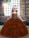 Straps Sleeveless Little Girls Pageant Gowns Floor Length Beading Rust Red Organza