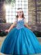 Straps Sleeveless Lace Up Little Girl Pageant Gowns Blue Tulle