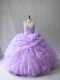 Lovely Lavender Ball Gowns Organza Scoop Sleeveless Beading and Ruffles Lace Up Vestidos de Quinceanera Brush Train