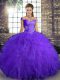 Purple Lace Up Off The Shoulder Beading and Ruffles Sweet 16 Dress Tulle Sleeveless