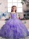 Lavender Organza Lace Up Off The Shoulder Sleeveless Floor Length Little Girls Pageant Gowns Beading and Ruffles