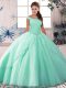 New Arrival Off The Shoulder Sleeveless Brush Train Lace Up Sweet 16 Quinceanera Dress Apple Green Tulle