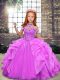 Lilac Ball Gowns Organza High-neck Sleeveless Beading Floor Length Lace Up Child Pageant Dress