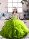 Olive Green Lace Up Scoop Beading and Ruffles Little Girls Pageant Gowns Tulle Sleeveless Olive Green Lace Up Scoop Beading and Ruffles Little Girls Pageant Gowns Tulle Sleeveless