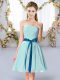 Chic Sleeveless Mini Length Belt Lace Up Quinceanera Dama Dress with Aqua Blue