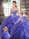 New Arrival Sweetheart Sleeveless Quinceanera Gowns Floor Length Beading and Ruffles Lavender Tulle