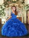 Royal Blue Sleeveless Ruffles Floor Length Little Girls Pageant Gowns