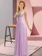 Lavender Chiffon Side Zipper Quinceanera Dama Dress Sleeveless Floor Length Beading