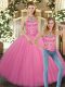 Luxurious Ball Gowns Quinceanera Dresses Rose Pink Halter Top Tulle Sleeveless Floor Length Lace Up