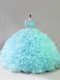 Sophisticated Blue Zipper 15th Birthday Dress Beading Sleeveless Floor Length