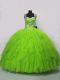 Glorious Tulle Lace Up Straps Sleeveless Floor Length Ball Gown Prom Dress Beading and Ruffles