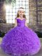 Straps Sleeveless Pageant Gowns Floor Length Beading and Ruching Purple Fabric With Rolling Flowers
