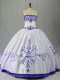 Most Popular Floor Length Blue And White Quinceanera Dress Strapless Sleeveless Lace Up
