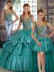 Smart Teal Straps Neckline Beading and Ruffled Layers 15th Birthday Dress Sleeveless Lace Up