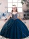Floor Length Navy Blue Little Girls Pageant Dress Sleeveless Lace Up