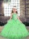 Glorious Scoop Sleeveless Little Girl Pageant Dress Floor Length Appliques Yellow Green Tulle