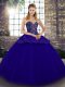 Flirting Blue Lace Up Vestidos de Quinceanera Beading and Appliques Sleeveless Floor Length