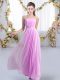 Popular Lilac Quinceanera Court Dresses Chiffon Sweep Train Sleeveless Beading