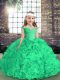 Fabric With Rolling Flowers Straps Sleeveless Side Zipper Beading and Ruffles Pageant Dress Womens in Green