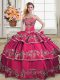 Flirting Sleeveless Floor Length Embroidery and Ruffled Layers Lace Up Sweet 16 Dresses with Hot Pink