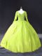 Yellow Green Lace Up Quinceanera Dress Lace and Appliques Long Sleeves Floor Length