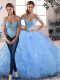 Smart Tulle Sleeveless Floor Length Quince Ball Gowns and Beading and Ruffles