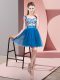 Artistic Blue Tulle Zipper Bateau Sleeveless Mini Length Dama Dress Lace